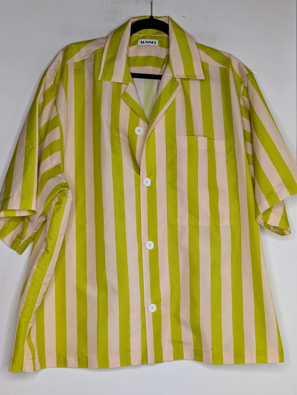 Sunnei • Stripe Camp Collar Button Down Cabana Shirt in Neon